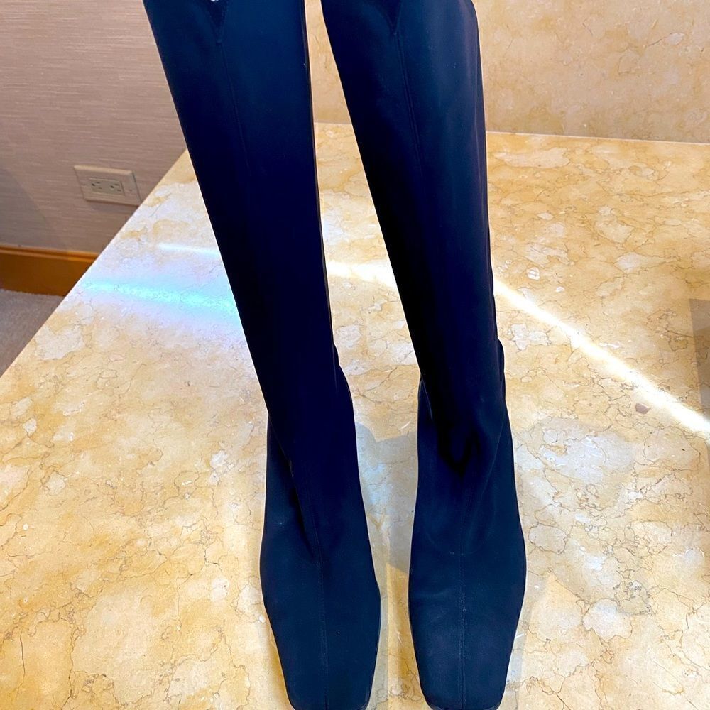 Francis Black Fabric Knee-High Slip on Boots
